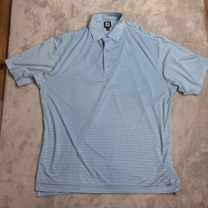 FootJoy~Men's~Polo Golf Shirt Blue/White Striped Logo Short Sleeve~Size 2XL